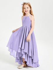 Abiti Damigella Junior In Chiffon Gonna Asimmetrica A Cascata Lilla