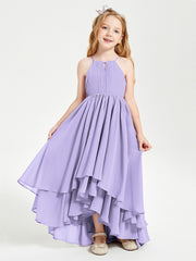 Abiti Damigella Junior In Chiffon Gonna Asimmetrica A Cascata Lilla