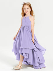 Abiti Damigella Junior In Chiffon Gonna Asimmetrica A Cascata Lilla