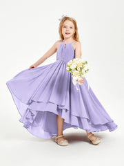 Abiti Damigella Junior In Chiffon Gonna Asimmetrica A Cascata Lilla
