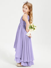 Abiti Damigella Junior In Chiffon Gonna Asimmetrica A Cascata Lilla