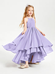 Abiti Damigella Junior In Chiffon Gonna Asimmetrica A Cascata Lilla