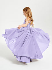 Abiti Damigella Junior In Chiffon Gonna Asimmetrica A Cascata Lilla