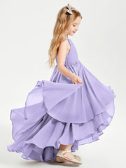 Abiti Damigella Junior In Chiffon Gonna Asimmetrica A Cascata Lilla