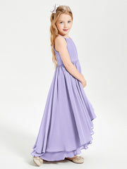 Abiti Damigella Junior In Chiffon Gonna Asimmetrica A Cascata Lilla