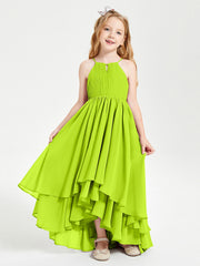 Abiti Damigella Junior In Chiffon Gonna Asimmetrica A Cascata Verde Lime