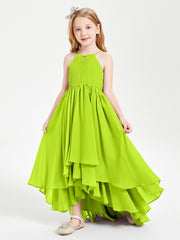 Abiti Damigella Junior In Chiffon Gonna Asimmetrica A Cascata Verde Lime
