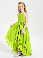 Abiti Damigella Junior In Chiffon Gonna Asimmetrica A Cascata Verde Lime