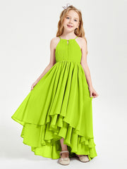 Abiti Damigella Junior In Chiffon Gonna Asimmetrica A Cascata Verde Lime