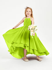 Abiti Damigella Junior In Chiffon Gonna Asimmetrica A Cascata Verde Lime