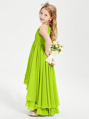 Abiti Damigella Junior In Chiffon Gonna Asimmetrica A Cascata Verde Lime