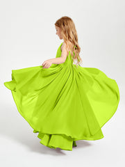 Abiti Damigella Junior In Chiffon Gonna Asimmetrica A Cascata Verde Lime