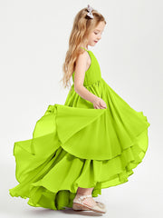 Abiti Damigella Junior In Chiffon Gonna Asimmetrica A Cascata Verde Lime