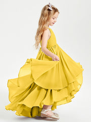 Abiti Damigella Junior In Chiffon Gonna Asimmetrica A Cascata Calendula