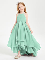 Abiti Damigella Junior In Chiffon Gonna Asimmetrica A Cascata Verde Menta