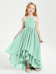 Abiti Damigella Junior In Chiffon Gonna Asimmetrica A Cascata Verde Menta