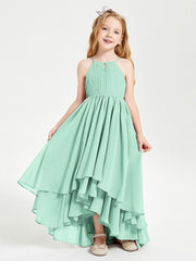 Abiti Damigella Junior In Chiffon Gonna Asimmetrica A Cascata Verde Menta
