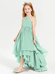Abiti Damigella Junior In Chiffon Gonna Asimmetrica A Cascata Verde Menta