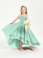 Abiti Damigella Junior In Chiffon Gonna Asimmetrica A Cascata Verde Menta