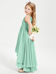 Abiti Damigella Junior In Chiffon Gonna Asimmetrica A Cascata Verde Menta