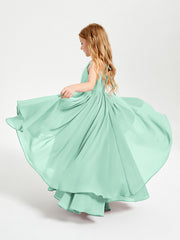Abiti Damigella Junior In Chiffon Gonna Asimmetrica A Cascata Verde Menta