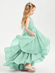 Abiti Damigella Junior In Chiffon Gonna Asimmetrica A Cascata Verde Menta