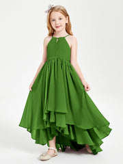 Abiti Damigella Junior In Chiffon Gonna Asimmetrica A Cascata Muschio