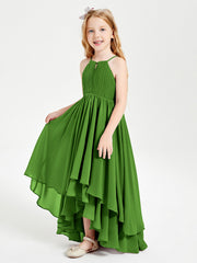 Abiti Damigella Junior In Chiffon Gonna Asimmetrica A Cascata Muschio