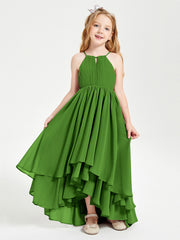 Abiti Damigella Junior In Chiffon Gonna Asimmetrica A Cascata Muschio