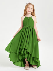 Abiti Damigella Junior In Chiffon Gonna Asimmetrica A Cascata Muschio