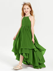 Abiti Damigella Junior In Chiffon Gonna Asimmetrica A Cascata Muschio