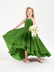 Abiti Damigella Junior In Chiffon Gonna Asimmetrica A Cascata Muschio