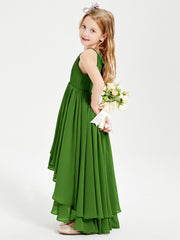 Abiti Damigella Junior In Chiffon Gonna Asimmetrica A Cascata Muschio