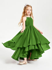 Abiti Damigella Junior In Chiffon Gonna Asimmetrica A Cascata Muschio