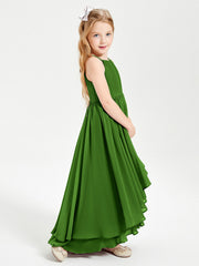 Abiti Damigella Junior In Chiffon Gonna Asimmetrica A Cascata Muschio