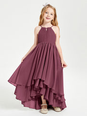 Abiti Damigella Junior In Chiffon Gonna Asimmetrica A Cascata Gelso