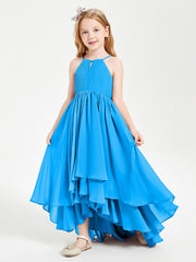 Abiti Damigella Junior In Chiffon Gonna Asimmetrica A Cascata Blu Oceano