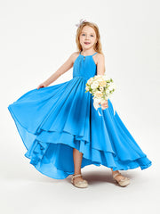 Abiti Damigella Junior In Chiffon Gonna Asimmetrica A Cascata Blu Oceano