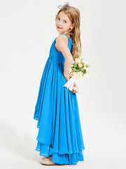 Abiti Damigella Junior In Chiffon Gonna Asimmetrica A Cascata Blu Oceano