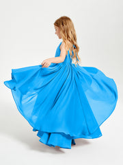 Abiti Damigella Junior In Chiffon Gonna Asimmetrica A Cascata Blu Oceano