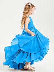 Abiti Damigella Junior In Chiffon Gonna Asimmetrica A Cascata Blu Oceano