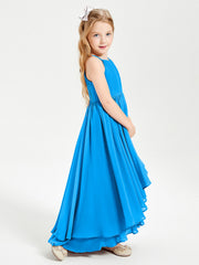 Abiti Damigella Junior In Chiffon Gonna Asimmetrica A Cascata Blu Oceano