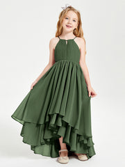 Abiti Damigella Junior In Chiffon Gonna Asimmetrica A Cascata Verde Oliva