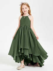 Abiti Damigella Junior In Chiffon Gonna Asimmetrica A Cascata Verde Oliva
