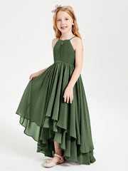 Abiti Damigella Junior In Chiffon Gonna Asimmetrica A Cascata Verde Oliva