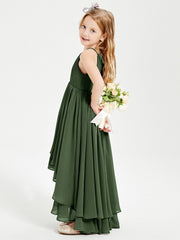 Abiti Damigella Junior In Chiffon Gonna Asimmetrica A Cascata Verde Oliva