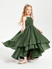 Abiti Damigella Junior In Chiffon Gonna Asimmetrica A Cascata Verde Oliva