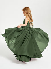 Abiti Damigella Junior In Chiffon Gonna Asimmetrica A Cascata Verde Oliva