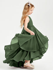 Abiti Damigella Junior In Chiffon Gonna Asimmetrica A Cascata Verde Oliva