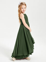 Abiti Damigella Junior In Chiffon Gonna Asimmetrica A Cascata Verde Oliva